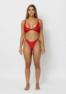 JASMINE OPEN FRONT MONOKINI WITH GOLD CHAINS IN RED