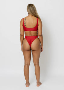 JASMINE OPEN FRONT MONOKINI WITH GOLD CHAINS IN RED
