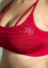 Load image into Gallery viewer, DESTINY SEAMLESS ZEBRA PRINT SPORTS BRA IN SPARKLY RED