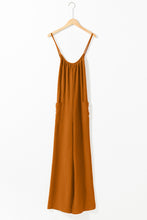 Load image into Gallery viewer, Chestnut Spaghetti Straps Waist Tie Wide Leg Jumpsuit with Pockets