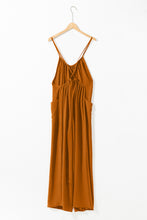 Load image into Gallery viewer, Chestnut Spaghetti Straps Waist Tie Wide Leg Jumpsuit with Pockets