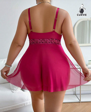 Load image into Gallery viewer, Split Side Floral Trim Sheer Chemise