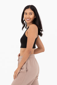 Essential Micro-Ribbed Cropped Racer Tank Top